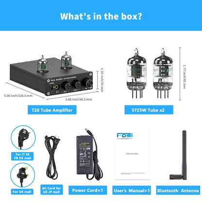 Fosi Audio T20 Bluetooth Vacuum Tube Amplifier AptX HD Stereo Power Amp 50W TPA3116 Headphone Amplifier For Home Speakers