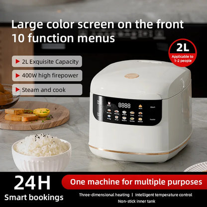 DIVEDEER 2L Electric Rice Cooker Non-stick Pot Smart Features Reservation Keep Warm Functions Perfect for 1-2 Person Households