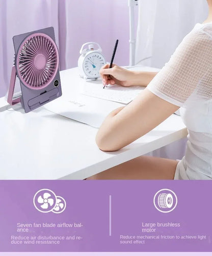 Ultra-thin Desktop Fan Digital Display USB Charging Strong Wind Portable Silent Card Style Fan Dormitory Office Summer Small Fan