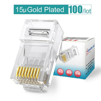 SAMZHE Cat5e RJ45 Modular Plug 8P8C Connector for Ethernet Cable,Gold Plated CAT 5e Gigabit Bulk Ethernet Crimp Connectors