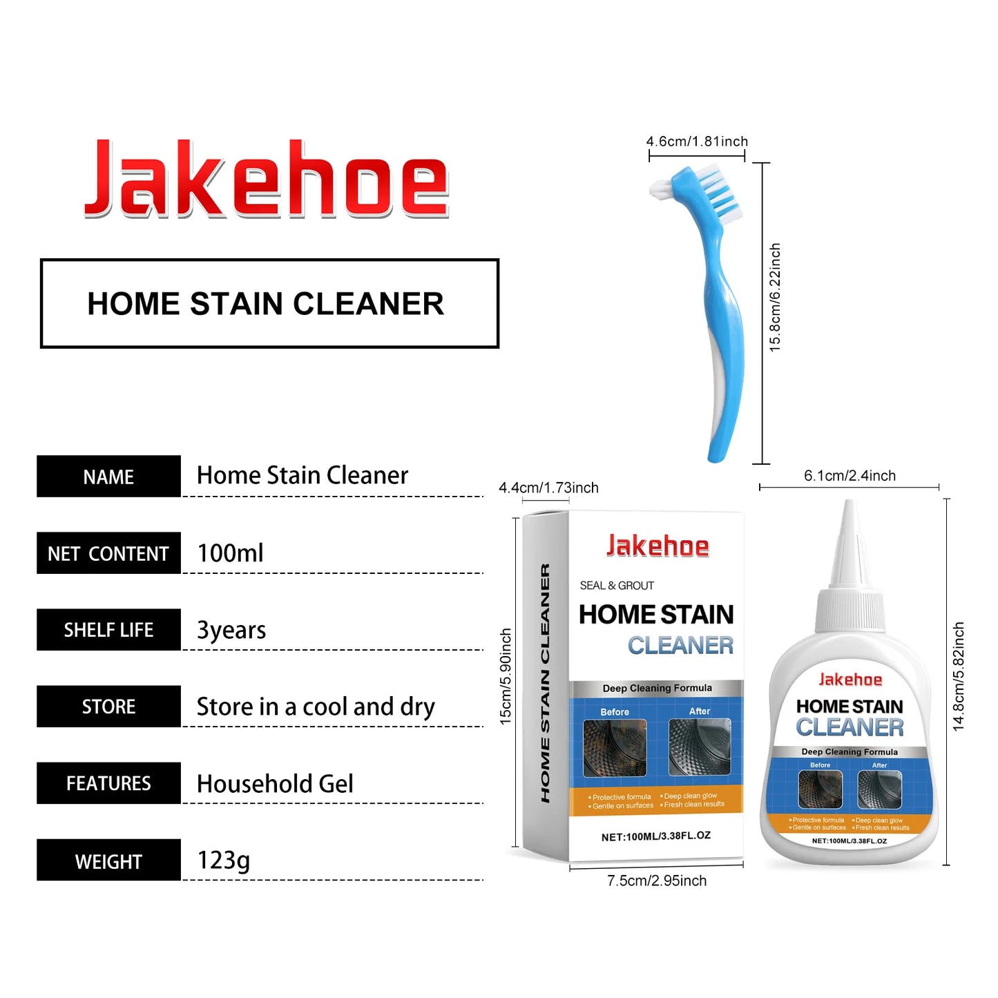 JAKEHOE Household Stain Remover Gel Heavy Duty Washing Machine Cleaner with Brush Shower Bathroom Sink All-Purpose Cleaning Gel