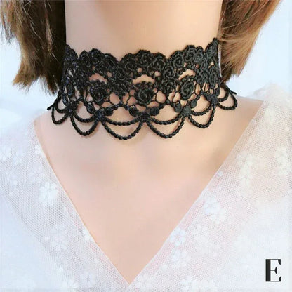 Gothic Victorian Black Lace Necklace Women Girl Boho Crystal Tassel Sexy Lace Choker Steampunk Dark Loli Style Halloween Jewelry