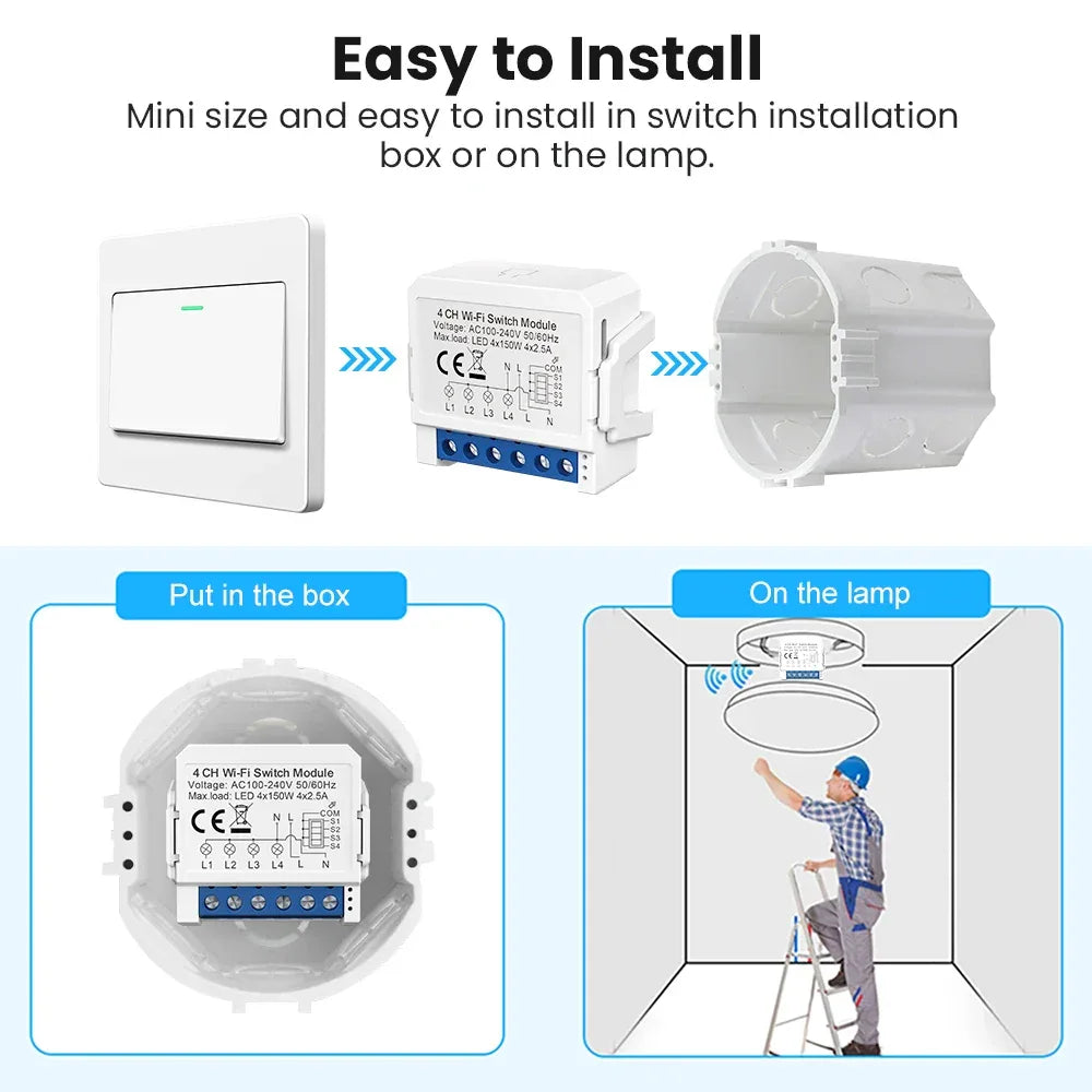 AVATTO WiFi Smart Light Switch Module，1/2/3/4 Gang DIY Breaker Neutral Wire Control Works With Tuya Alexa, Google Home