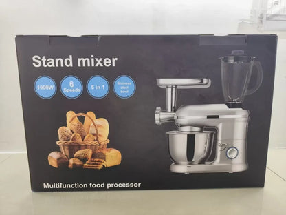 5-in-1 Multifunction Electric Stand Mixer with Stainless Steel Mixing Bowl 6-Speed Blender & Meat Grinder-Kitchen Appliance