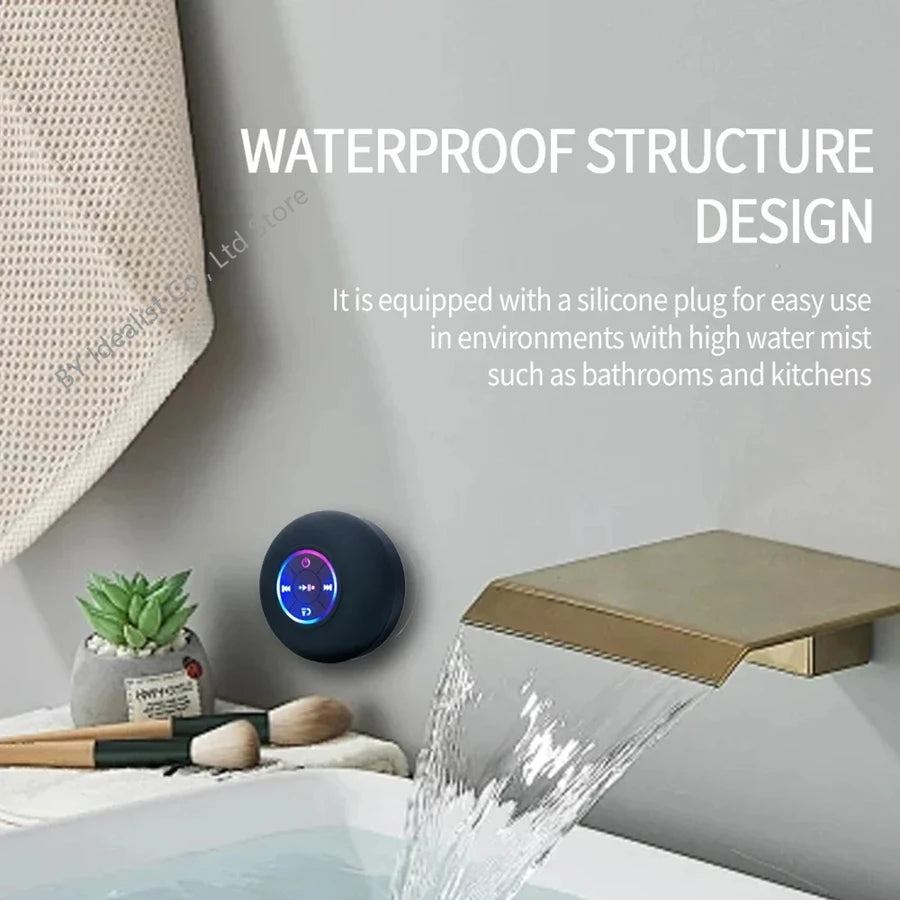 2025 Waterproof Wireless Led Bluetooth Speaker Large Suction Cup Bathroom Mini Portable Speakers Outdoor Sport Stereo Speakers