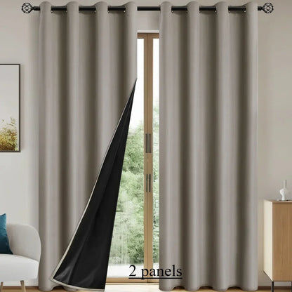 2pcs Solid 100% Blackout Curtain - Curtains for Bedroom and Living Room - UV Protection, Easy Sliding, and Stylish Design