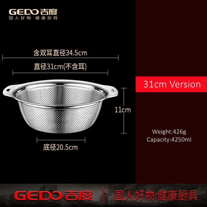 LFGB Certification Kitchen Fruit Vegetable and Rice Washing Basin 23~31cm Diameter Dense Drainage Hole Colander with Side Handle