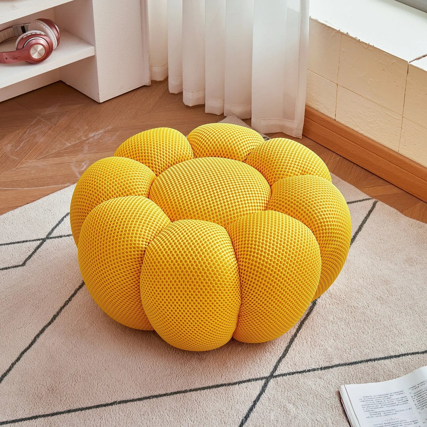 Nordic Sofa Pedal Simple Round Stool Low Ottomans Living Room Sofa Footstool 3D Fabric Creative Leg Footstool Pumpkin Footstools