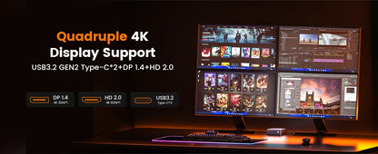 PELADN WO7 Mini PC AMD Ryzen 7 7735U (8C/16T, up to 4.75Ghz) 32GB DDR5+1TB SSD WiFi6 BT5.2 Quadruple-Display Mini Computer