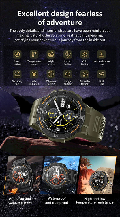 2025 New Sport Smart Watch Men 360*360 HD Screen Flashlight Health Monitoring IP68 Waterproof Heart Rate BT Call Smartwatch Man