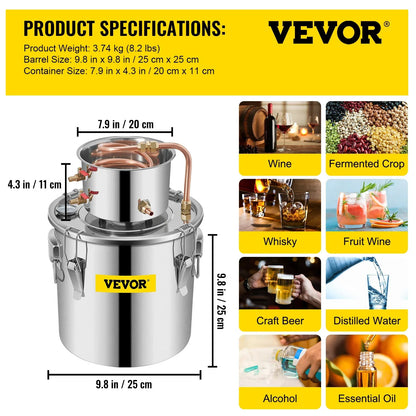 SucceBuy 3 5 8 13 Gal Distiller Alambic Alcohol Still Stainless Copper DIY Home Brew Water Wine Essential Oil Brewing Kit