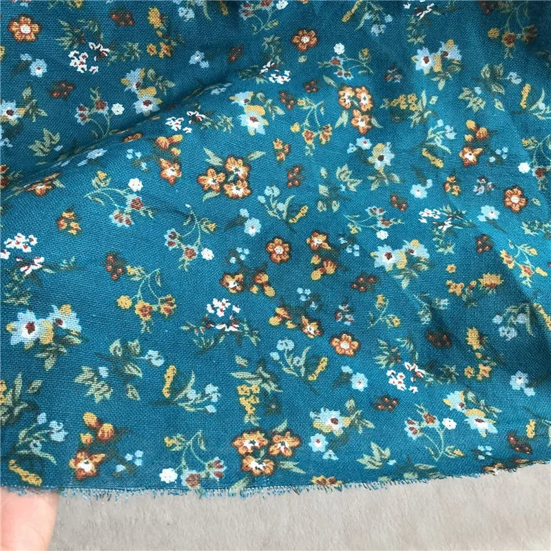 145cm Wide Printed Cotton and Linen Fabric Small Floral Patterns Retro Shirt Dress DIY Clothing Sewing Fabric 90% Cotton Content