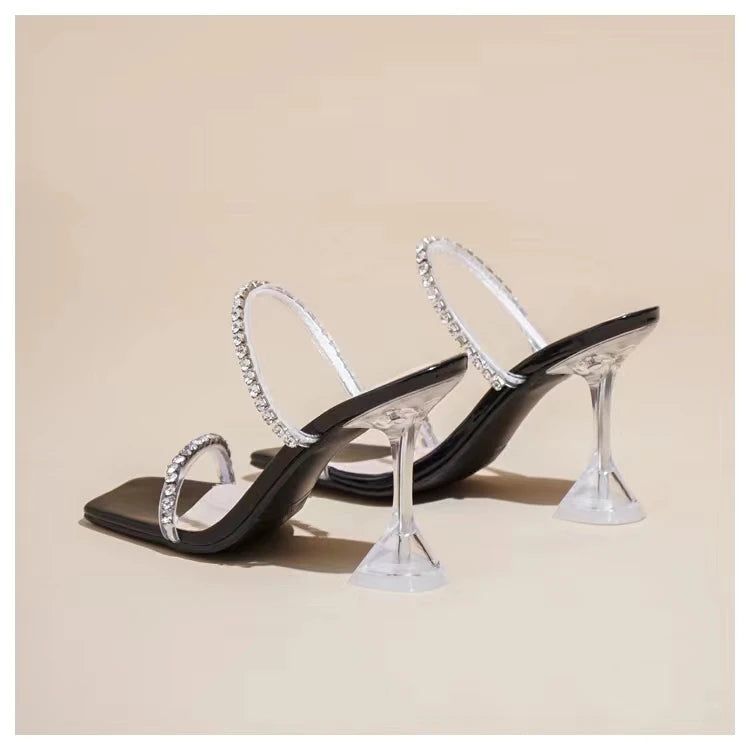 High Heels Crystal Women Slippers Fashion Open Toe Sandals 2023 Summer New Party Transparent Pumps Stilettos Dress Slides Lady