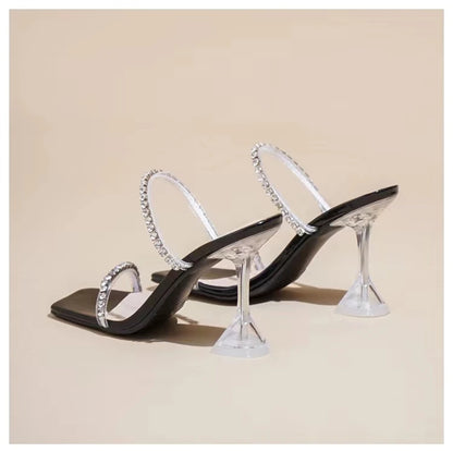 High Heels Crystal Women Slippers Fashion Open Toe Sandals 2023 Summer New Party Transparent Pumps Stilettos Dress Slides Lady