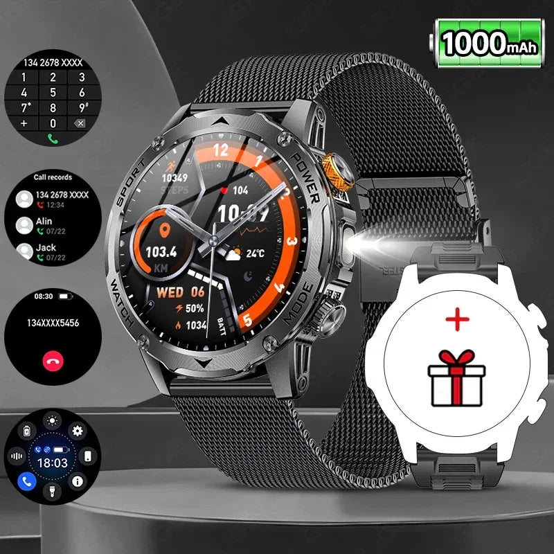 LIGE AMOLED Smart Watch Men with Flashlight Sports IP68 Waterproof Fitness Tracker Bluetooth Call Smartwatch Man for Android iOS
