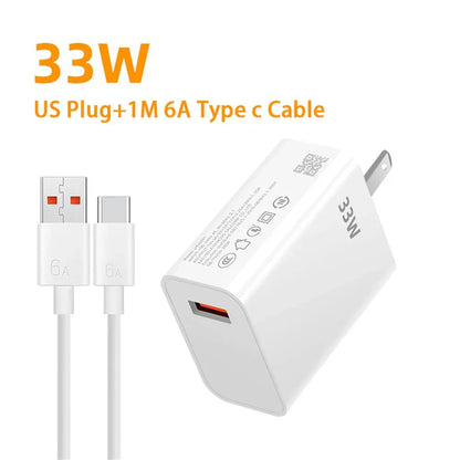 33W USB Fast Charging Charger with 6A Type C Cable Mobile Phone Adapter For iPhone 15 Xiaomi 14 Redmi 13 12 Samsung Wall Adapter