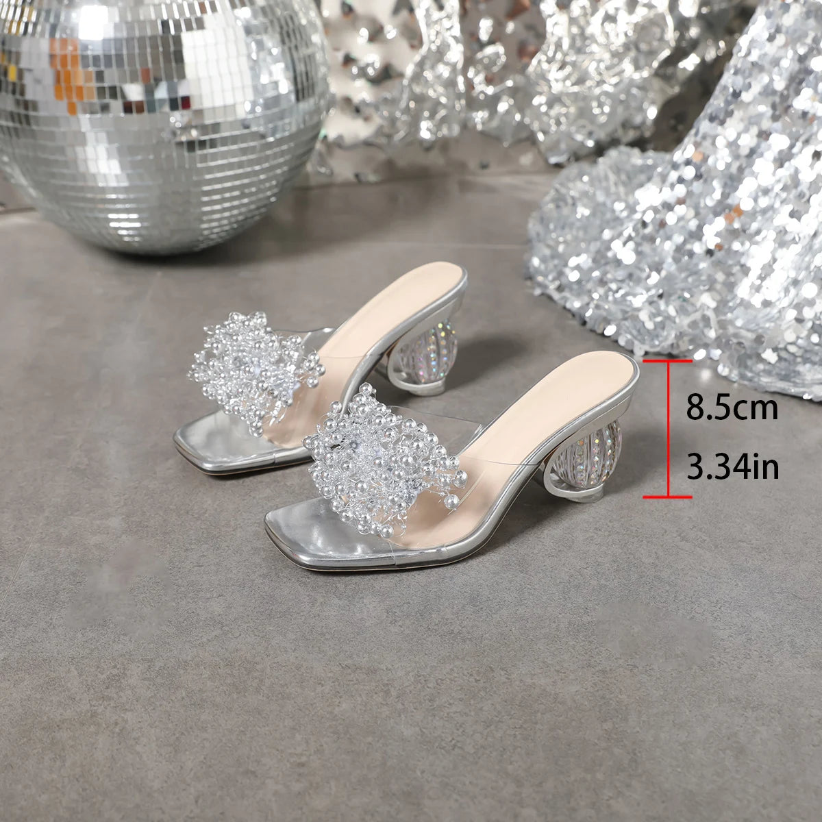 Aneikeh 2026 New Women's Water Diamond Flower Sandals with Transparent Thick Bottom Party Dress PVC Slippers Mules High Heels