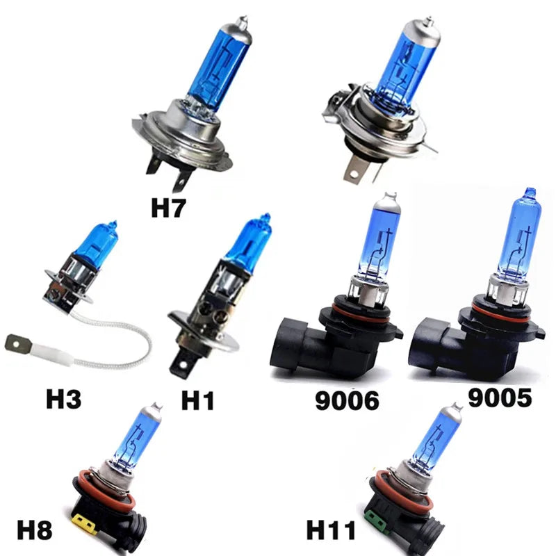 2pcs Super Bright Car Light H1 H3 H4 H7 H8 H9 H11 H15 9005 HB3 Auto halogen lamp bulb Fog Lights 55W 12V 6000K White Headlights