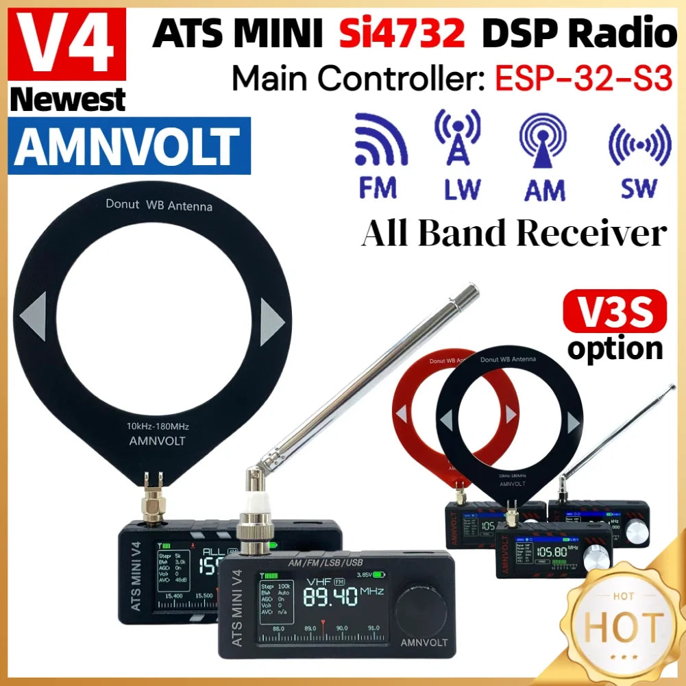 AMNVOLT V4/V3S ATS MINI SI4732 Radio ALL Band DSP Radio FM AM SSB LSB USB Receiver, built-in Hi-Z Headphone Amplifier Circuit