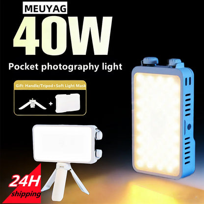 40W Handheld Fill Light Portable Pocket Selfie Light Outdoor Photography LED Soft Light Beauty Light with Fan Camera Top Light