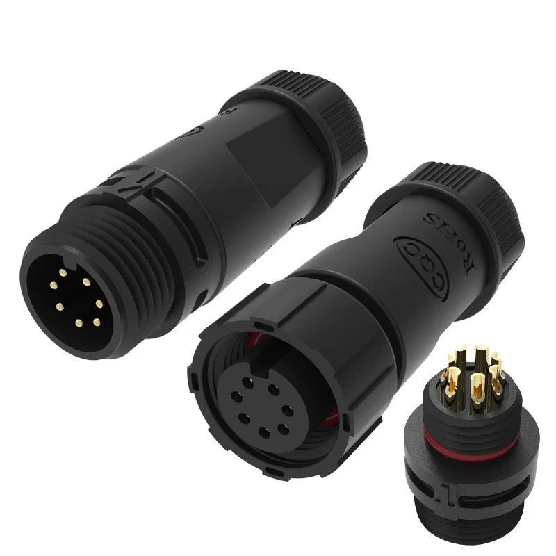 M12 Welded Connector Outdoor 2 3 4 5 6 7 8 Pin IP68 Waterproof Assembled Connector Joint Aviation Docking Male Female Plug