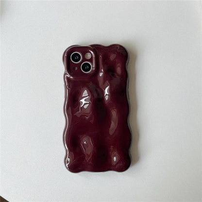 Casing Wine Red Phone Case Compatible for IPhone 11 13 12 14 Pro Max Luxury Luxury glossy wave pattern Solid Color Phone Cover