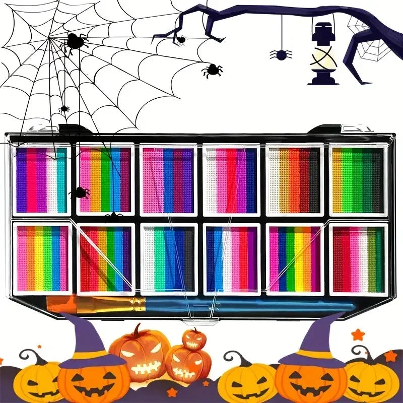 12 Grids Face Body Paint Palette Makeup,Rainbow Split Cake Palette,Water-based Non-Toxic Face Paint For Halloween Festivel Party