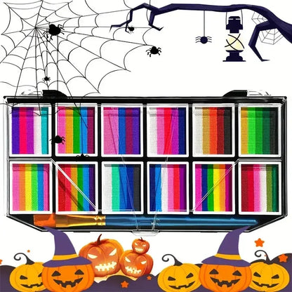 12 Grids Face Body Paint Palette Makeup,Rainbow Split Cake Palette,Water-based Non-Toxic Face Paint For Halloween Festivel Party