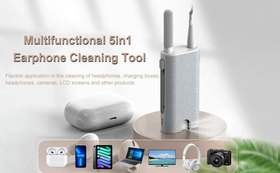 1/2/3set 5 In 1 Earphone Cleaner Brush Kit Camera Phone Tablet Laptop TV Screen Cleaning Tools Headset Cleaning Pen For Airpod
