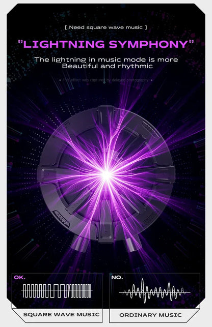 Tesla Coil Arc Music Box - Wide Voltage 110-240V, Bluetooth 5.3 Wireless+SD Card Lightning Purple Visual Arrangement.