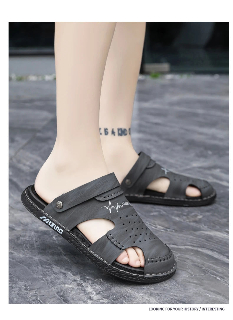 Men's Baotou Sandals Summer new Outdoor Cool Breathable Anti slip Waterproof Beach Shoes Soft Sole Fashion Dual purpose Slippers