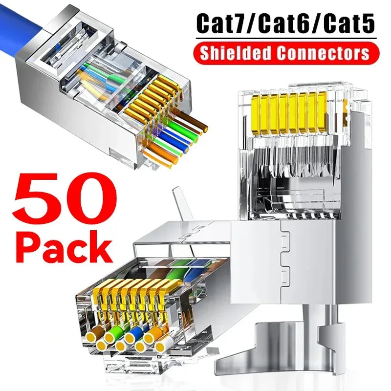 50/1PACK Connectors Pass Through Modular Plug CAT6 CAT7 CAT5 Ethernet Cable Shielded Connectors for RJ45 Net Pass Through Plugs