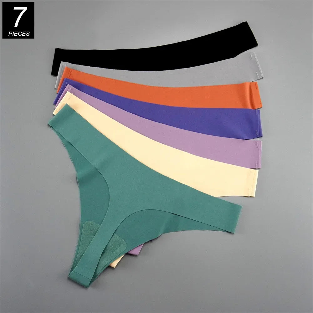 7 PCS/Set Fast Send Seamless Thong Women G String Sexy Ice Silk Panty Female Underwear Fitness Panties Plus Size