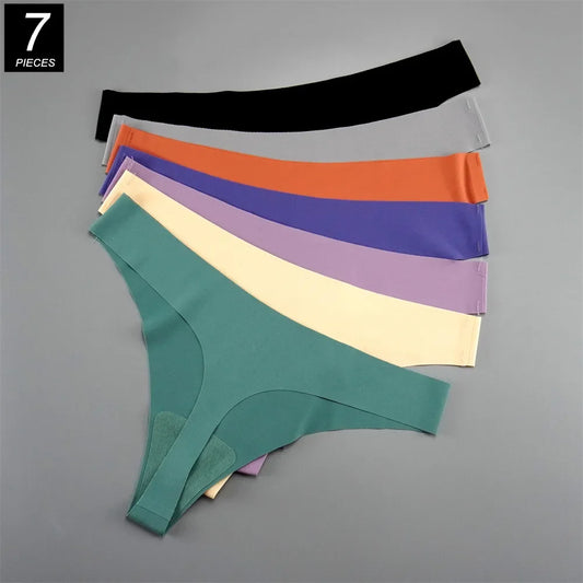 7 PCS/Set Fast Send Seamless Thong Women G String Sexy Ice Silk Panty Female Underwear Fitness Panties Plus Size