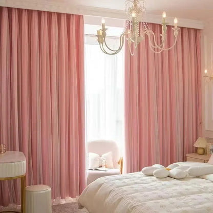 Nordic Style Solid Color Cloth Yarn Integrated Blackout Curtain Modern Bedroom Shade Curtains Living Room Luxury 나비주름 커튼 Шторы