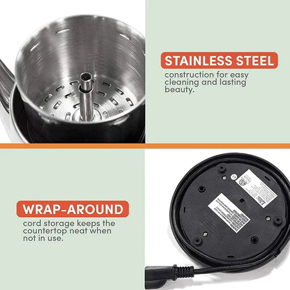 1.8L Electric Coffee Percolator 12 Cup Stainless Steel Coffee Pot with Keep Warm Function Reusable Filter Basket Coffee Maker