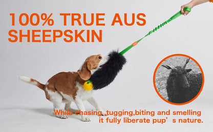 Dog Rope Toy Interactive Dog Bungee Chaser Toy with Rubber Ball Pet Tug Toy Sheepskin for Medium Large Dogs Exercise Outdoor
