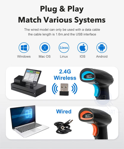 1D 2D Barcode Scanner Wired Wireless Bluetooth Bar Code Reader Omni-directional Scanning For Supermarket Logistics Product