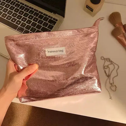 Portable Large Capacity Shiny Sequins Cosmetic Bags Silver Champagne for Women Toiletries Skincare Storage Bag Make Up Pouch