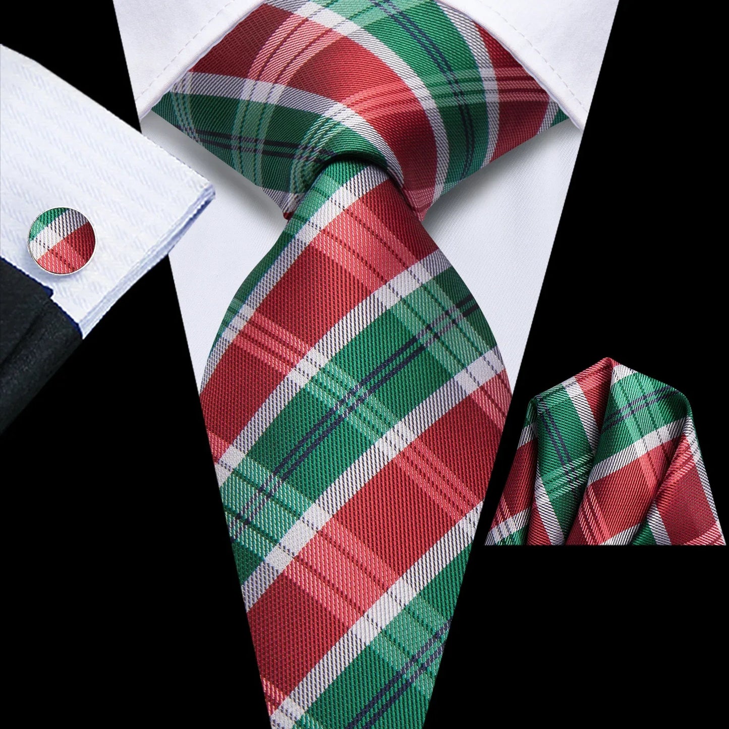Hi-Tie  Black Red Heart Plaids Mens Fashion Necktie Handkerchief Cufflinks for Tuxedo Classic Tie Man Gift Valentine's Day