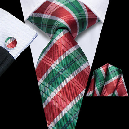 Hi-Tie  Black Red Heart Plaids Mens Fashion Necktie Handkerchief Cufflinks for Tuxedo Classic Tie Man Gift Valentine's Day