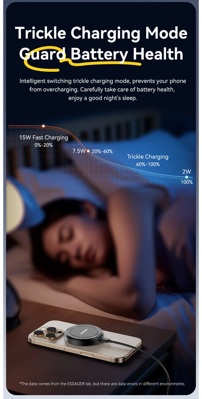 Essager Magnetic Wireless Charger With Holder 15W Fast Charging For iPhone17 16 15 14Pro Max Airpods Mini Wireless Phone Charger