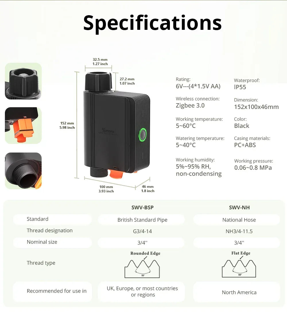 SONOFF SWV SONOFF Water Valve SWV-BSP Faucet Smart Irrigation Controller Systerm Timer App Voice Control Via Alexa Google
