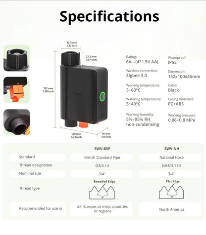 SONOFF SWV SONOFF Water Valve SWV-BSP Faucet Smart Irrigation Controller Systerm Timer App Voice Control Via Alexa Google