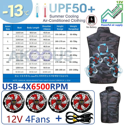 AKOOUS 12V/5V USB 4 Fans Cooling Vest Men Wearable Air Conditioned Clothes for Outdoor Work Fishing Hiking Loose Cool Vest