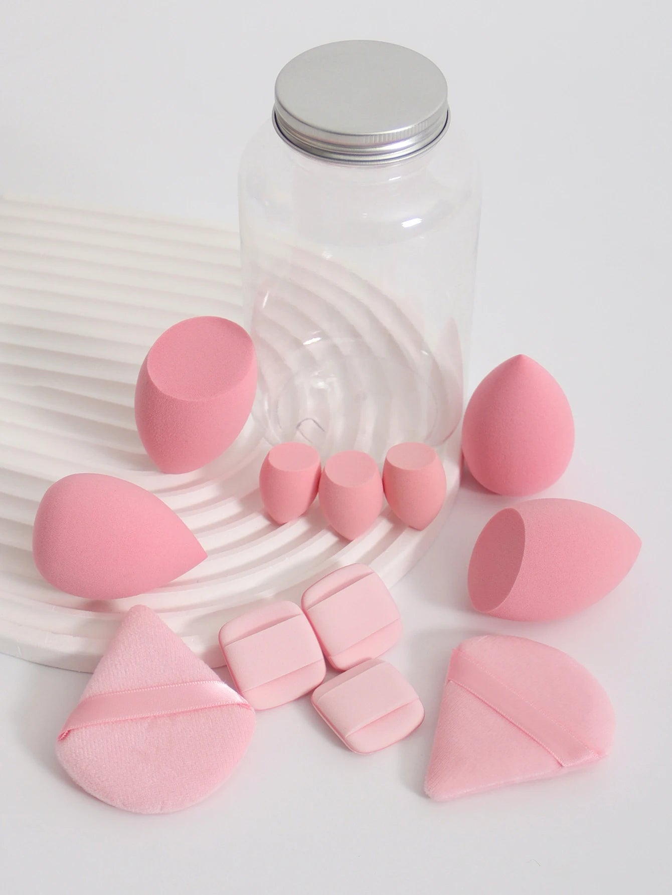 12Pcs Makeup Sponge Set with Storage Jar Latex-Free, Makeup Sponge Finger Puff, Dual-Use Wet & Dry Foundation Cosmetic Puffs
