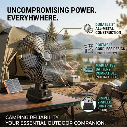Camping Fan 8 Inches Wireless Outdoor Fishing Desktop Portable Metal Fan Strong Wind Fan Fit Makita/Dewalt 20V Battery  Pins