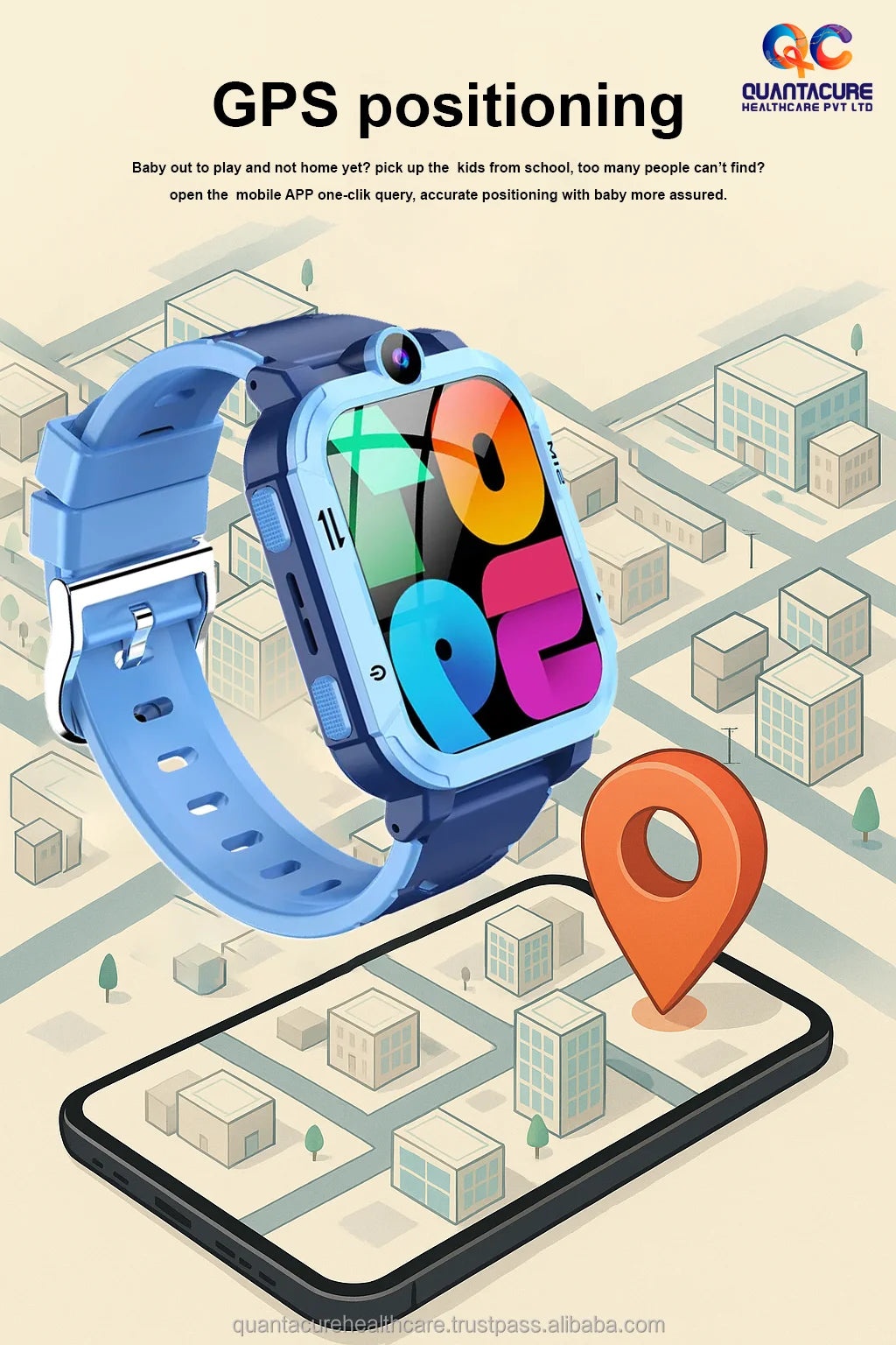 2025 QC AX04 Kids Android Smartwatch 4G GPS SIM SOS Video Call Camera 1+8GB IP67 Waterproof GPS Navigation Square Silica Gel