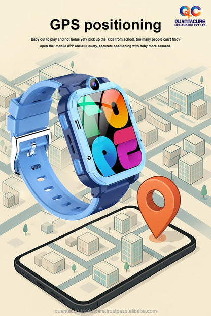 2025 QC AX04 Kids Android Smartwatch 4G GPS SIM SOS Video Call Camera 1+8GB IP67 Waterproof GPS Navigation Square Silica Gel