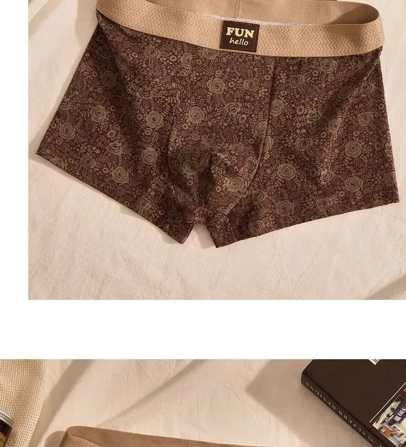 Men's Cotton Boxers Anti-Bacterial Rose Print Boxer Briefs Breathable Soft Underwear Comfortable Men's Innerwear